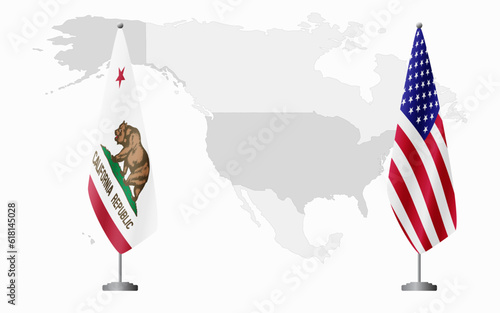 California US and USA flags for official meeting