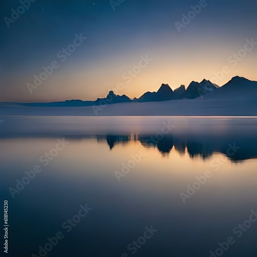 Landscape of the Salar de Uyuni with sunset on the horizon, reflecting the mountains © Jimmy