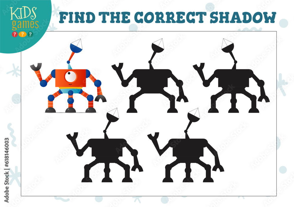 Find the correct shadow for cute cartoon robot educational preschool kids mini game Find the correct shadow for cute cartoon robot educational preschool kids mini game