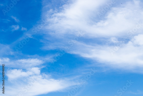 Clear blue color sky with white cloud background