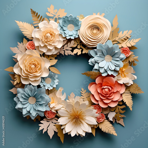 Paper Flower Wreath. AI generated