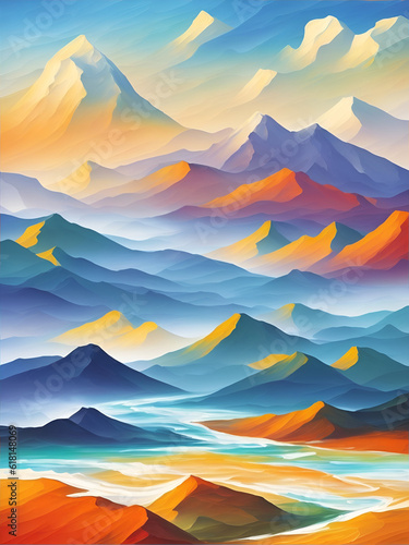 Mountains Range landscape. AI generated illustration