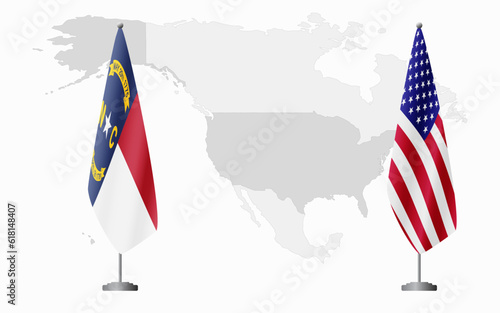North Carolina US and USA flags for official meeting