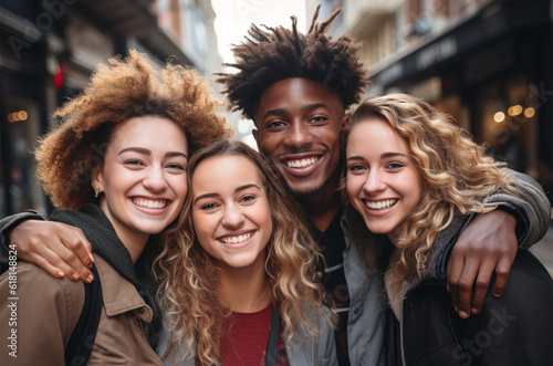 Portrait of a group of smiling multiracial people, AI generation