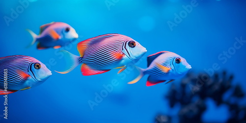 Tropical sea underwater fishes on coral reef. Aquarium oceanarium wildlife colorful marine panorama landscape nature snorkeling diving