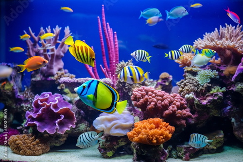 Fototapeta Tropical sea underwater fishes on coral reef