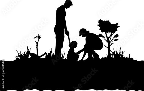 Planting tree illustration silhouette