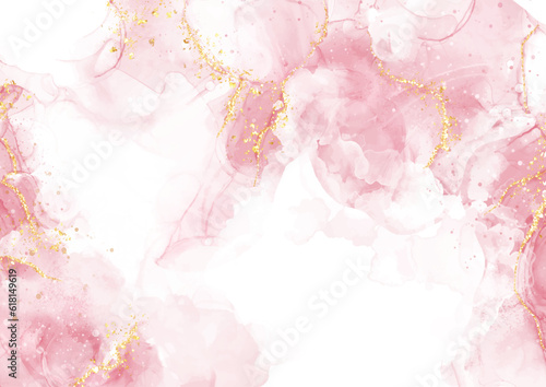 Hand painted alcohol ink background with gold glitter elements