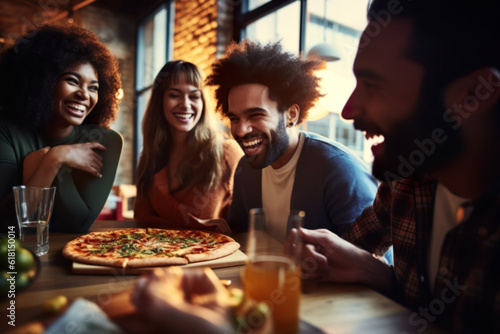 AI generated image of group of friends having pizza