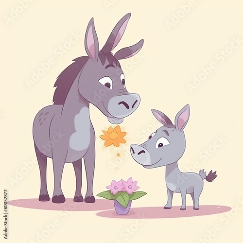  Postcard baby animal gives a flower to mom. illustrative minimalistic image. Concept: happy mother's day, expression of love and appreciation Generative AI © PRO Neuro architect