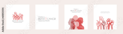 Breast Cancer Awareness Month card set. Modern concept.