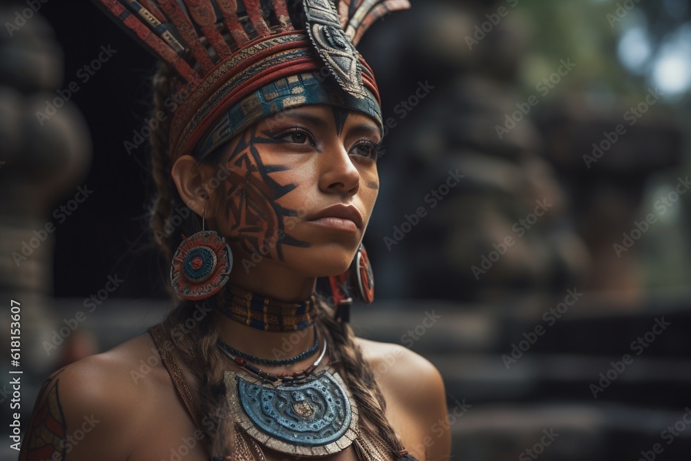 Portrait of a aztec woman warrior