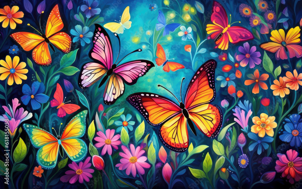 butterflies and flowers AI Generative butterflies and flowers AI Generative