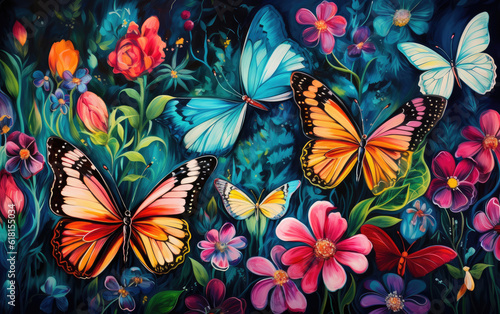 butterflies and flowers AI Generative