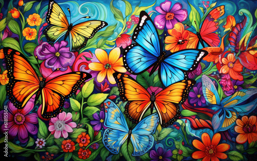 butterflies and flowers AI Generative