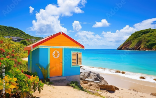 Wallpaper Mural Natural beauty of the Caribbean by emphasizing the contrast between vibrant colors and the clear blue sky AI Generative Torontodigital.ca