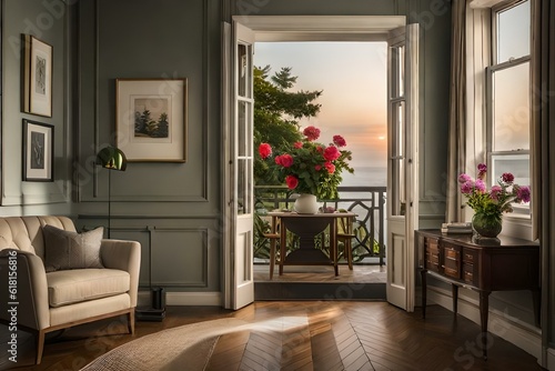 living room with flowers