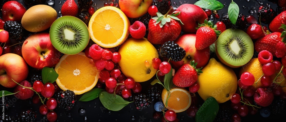 fruits on on a black background fruits on on a black background