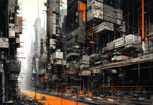 Abstract city. artistic background. generative AI © Misau