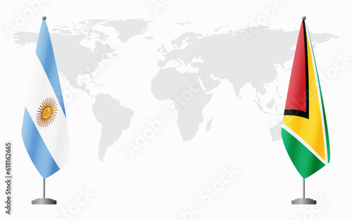 Argentina and Guyana flags for official meeting