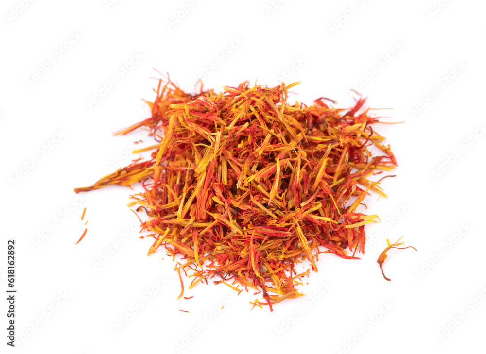 Fototapeta premium Dried saffron spice isolated on white background.