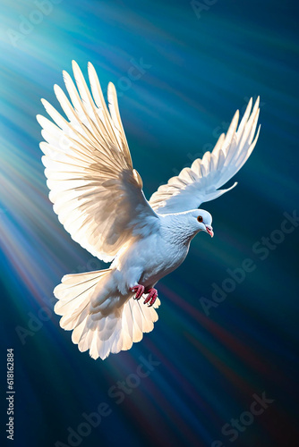 Graphic and biblical representation of the Holy Spirit in the form of a dove. AI generativ.