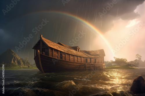 Arche Noah mit Regenbogen - Generative AI photo