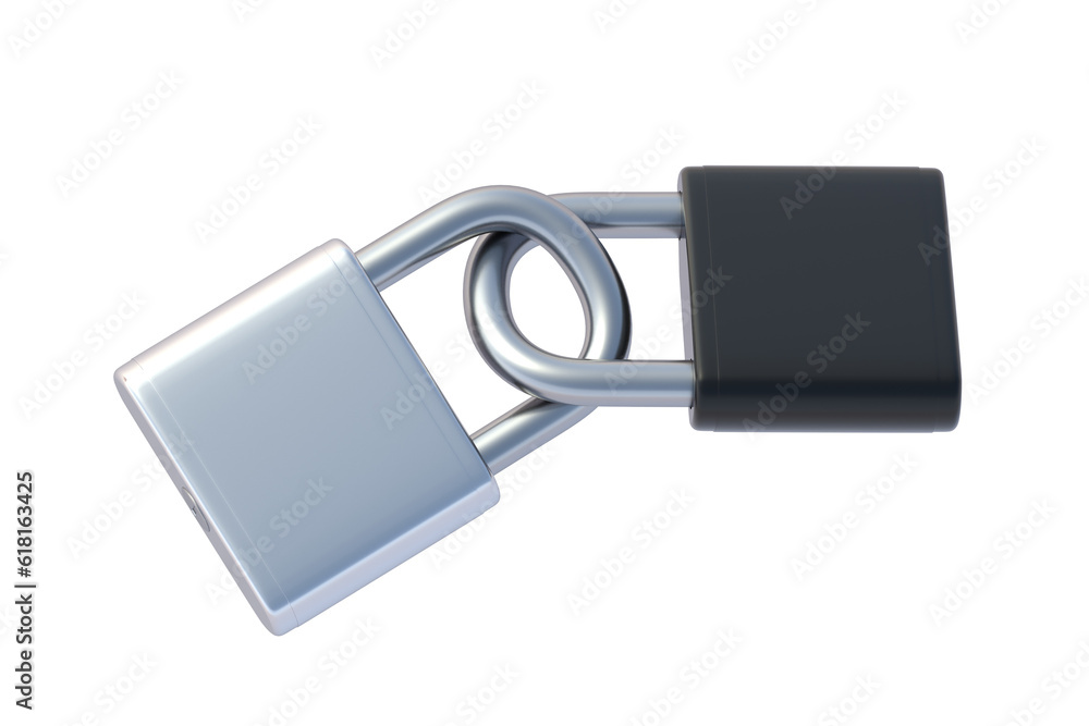 Padlocks isolated on white background. 3d render