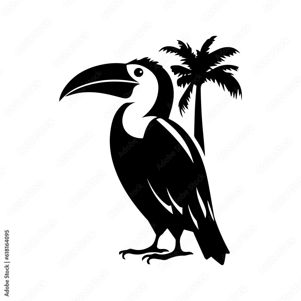 Obraz premium Vector illustration of a black silhouette toucan