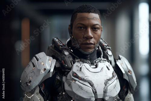 Highly detailed portrait of male cyborg
