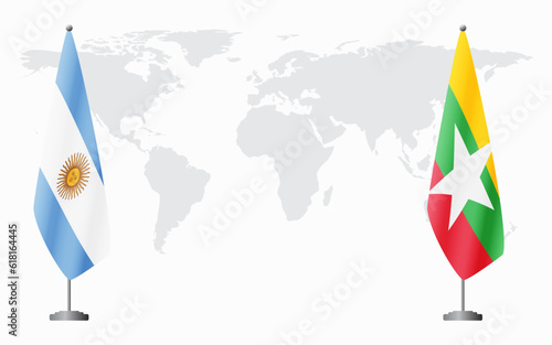 Argentina and Myanmar flags for official meeting