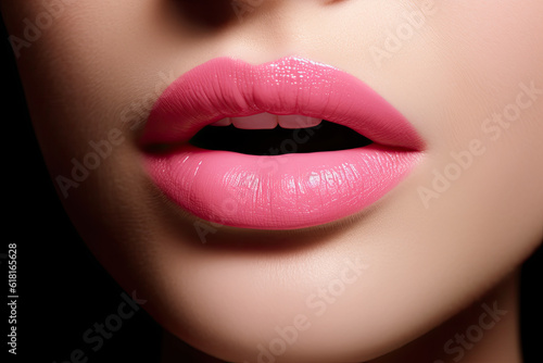 Photographed close up of woman's lips with pink lipstick, studio shot © Visual Realm
