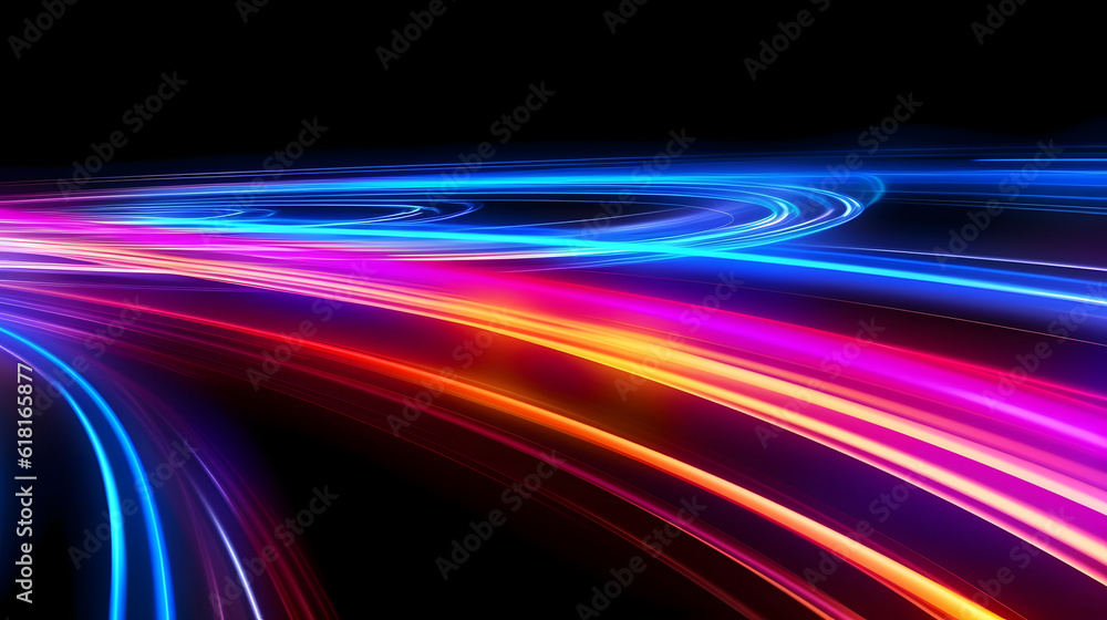 abstract motion loop, Colorful light trails with motion effect. Illustration of high speed light effect on black background. generative ai