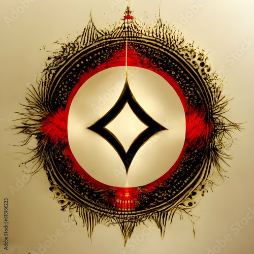 techno punk magickal symbol representing manipulation of sound vector art 4color printing gold and red details on white background medium detail vector art symmetrical  photo