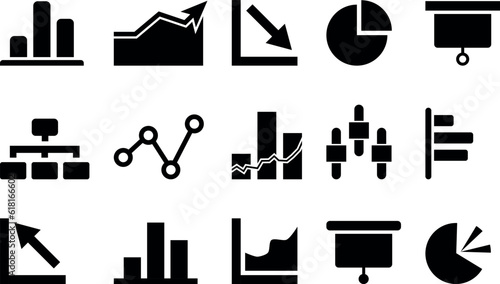 Simple set of diagram, charts and graphs related vector icons collection for your design, web site. Growth up vector, bar chart, graph, negative, histogram, big data, flowchart vector ilustration. 