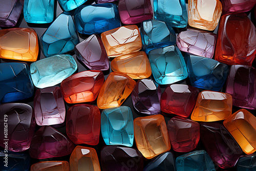 Glass Mosaic: A mosaic of colorful glass tiles with a glossy finish, types of tiles background, textures Generative AI