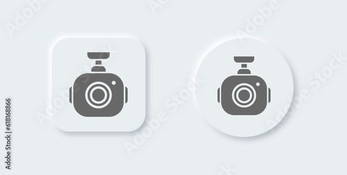 Dash cam solid icon in neomorphic design style. Car camera signs vector illustration.