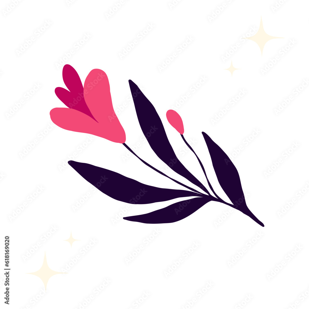 Fototapeta premium Creative quirky pink flowers, bright card with wildflowers in vibrant colors