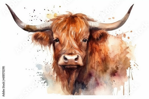 watercolor scottish highland cow