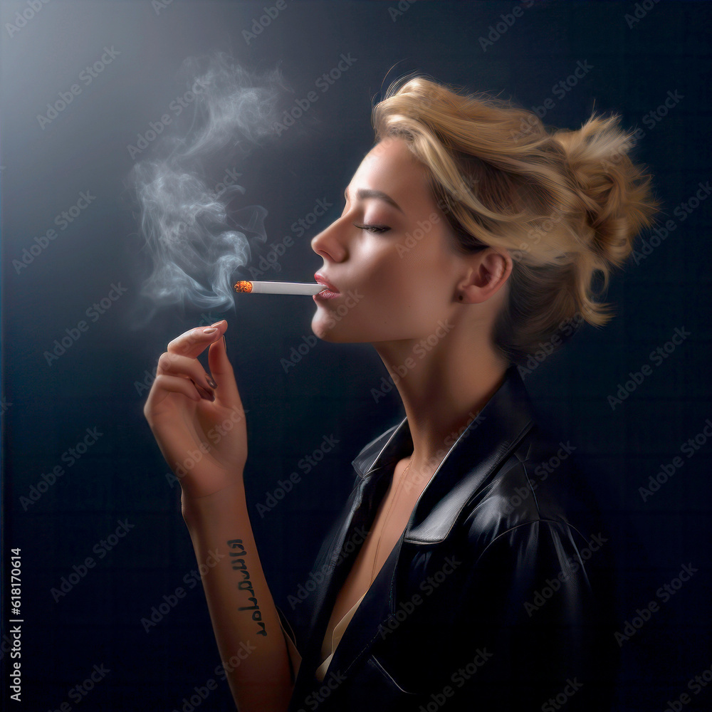 Obraz premium woman smoking a cigarette studio shot