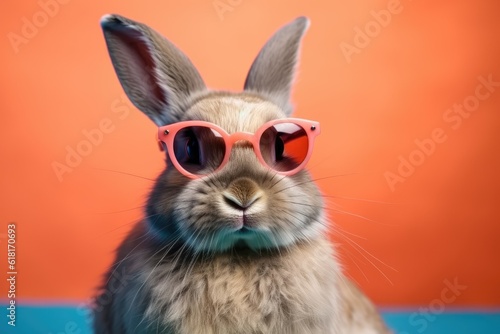 rabbit with glasses on orange background