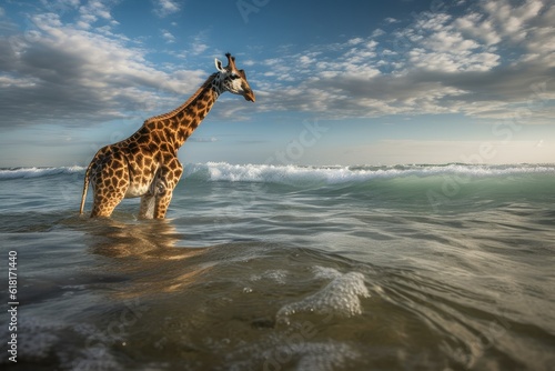 giraffe on the beach