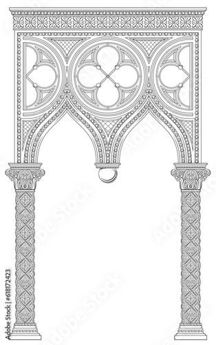 Venetian old gothic architectural arch or gallery