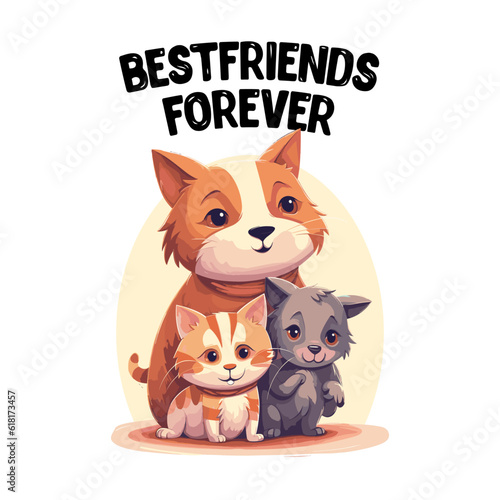 Illustration of animal hugging with bestfriend forever text, Bestfriends Forever Banner