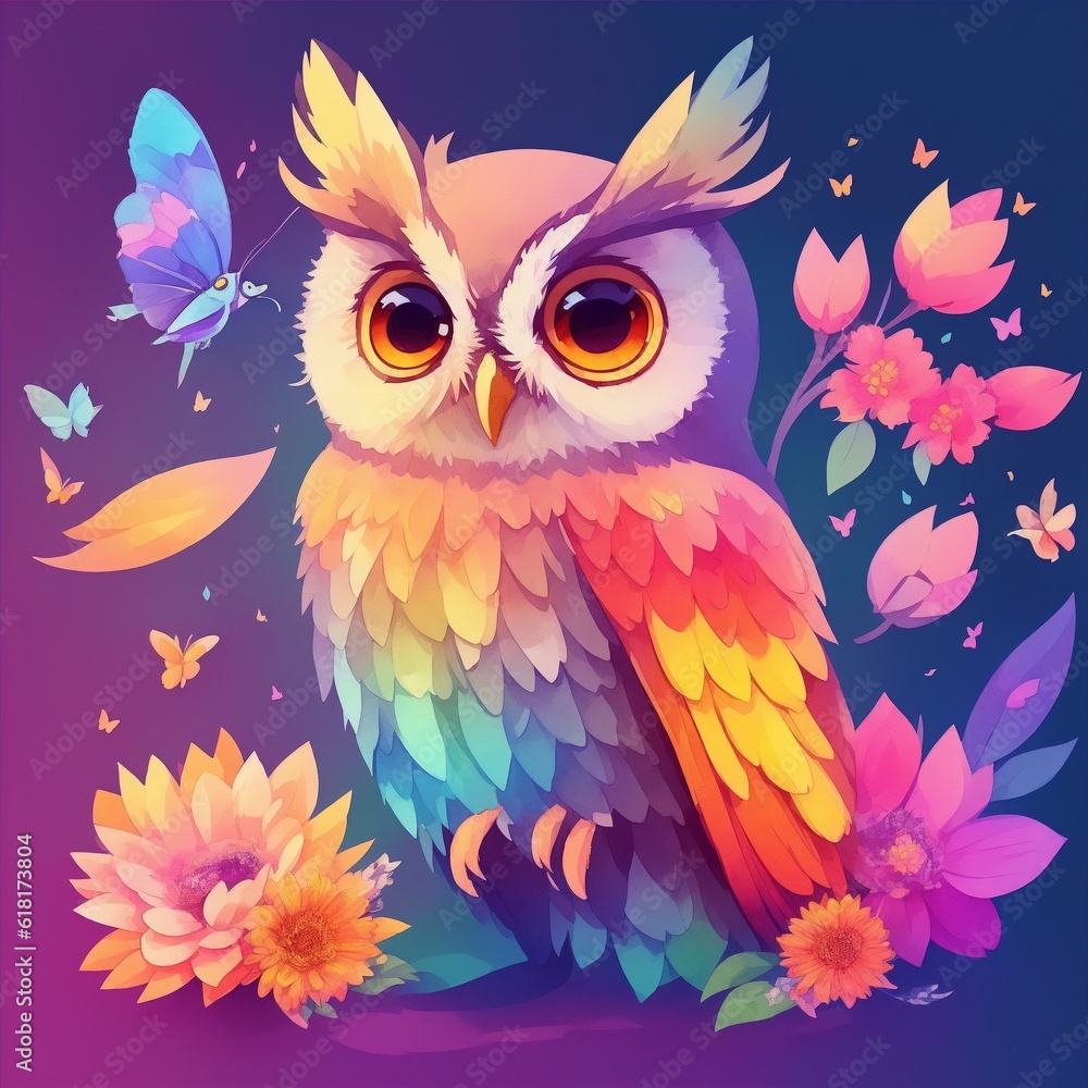 A cute owl illustration, Water colour vector art