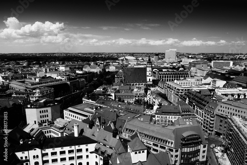 Leipzig city, Germany. Black and white retro style image.