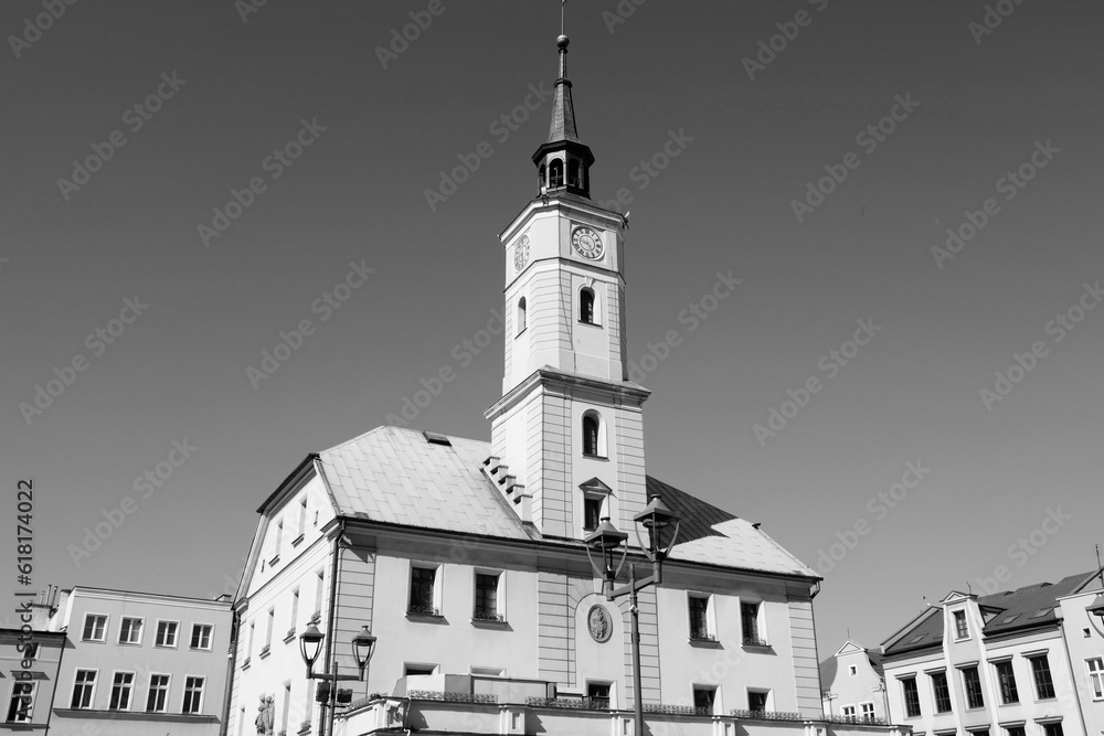Obraz na płótnie Gliwice city town square - Rynek. Black and white vintage style photo. w salonie