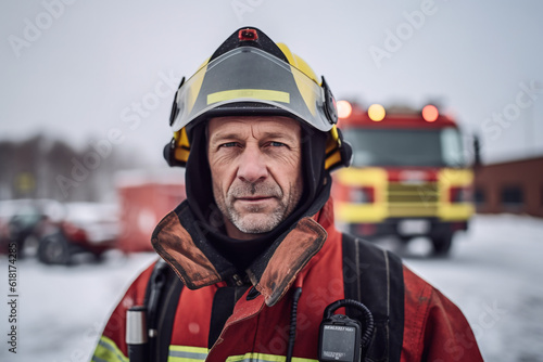 Portrait of fireman in full gear