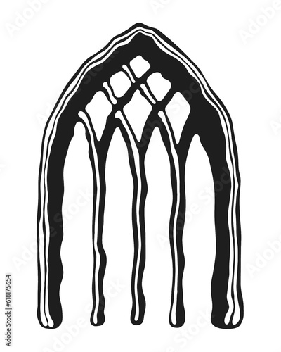 English interlaced gothic window tracery stylized drawing. Architectural element; medieval cathedral arches photo