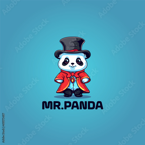 cute adorable cartoon panda wearing red magician outfit. panda wearing magician suit mascot logo vector illustration